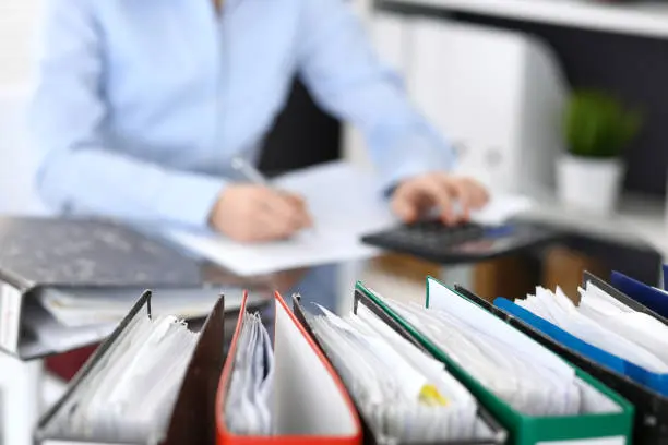 Molinari Oswald Financial Statement Audit Services for Business. Serving businesses in the Lehigh Valley, surrounding counties, and Mid-Atlantic region. Accountant viewing folders.