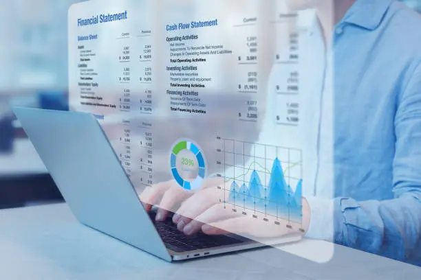 Molinari Oswald Financial Statement Services for Business. Serving businesses in the Lehigh Valley, surrounding counties, and Mid-Atlantic region. Man staring at financial dashboard screen on laptop.